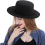 Fashion Classic Black Fedora Flat Hat, Wide Brim Jazz Hats Church Derby Cap for Women and Men